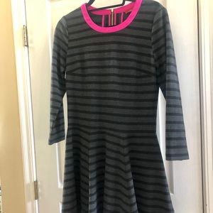 Gray w/black stripes & hot pink neck dress. Sz 10